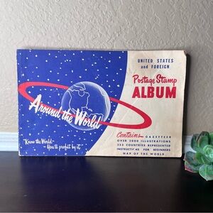 Vintage Postage Stamp Album - Blue and White